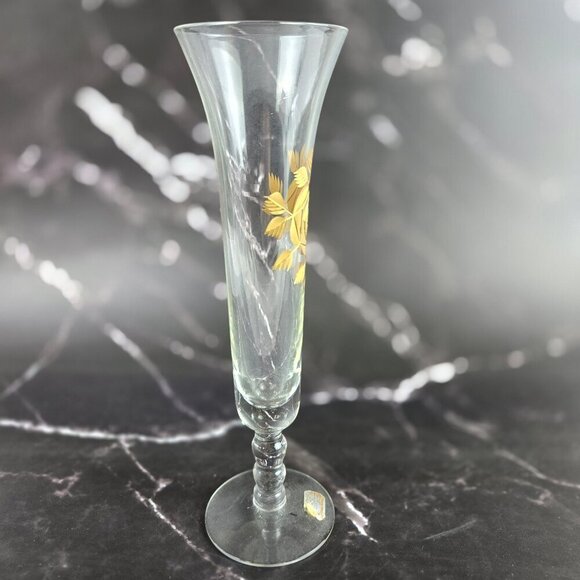 Vintage Ransgil Crystal Bud Vase Gold Gilt Rose on Front 1940's-1950's MCM - Picture 7 of 15